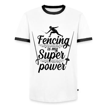 Fencing Is My SuperPower Fencer Fencing Sport - Men's Ringer Shirt - white/black - Front - AI Model Female 172 light (172cm) & AI Model Male 178 dark (178cm)