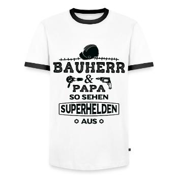 Bauherr und Papa so sehen Superhelden aus - Männer Kontrast-T-Shirt - Weiß/Schwarz - Vorne - AI Model Female 172 light (172cm) & AI Model Male 178 dark (178cm)