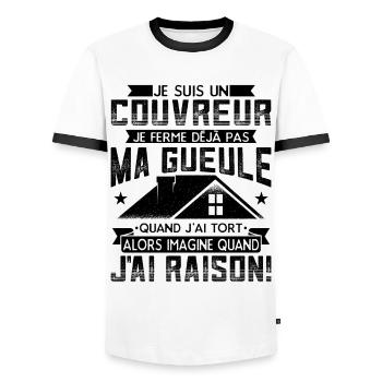 Couvreur Zingueur Humour - T-shirt contrasté Homme - blanc/noir - Devant - AI Model Female 172 light (172cm) & AI Model Male 178 dark (178cm)