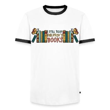 I Still Read Childrens Livres livres pour enfants - T-shirt contrasté Homme - blanc/noir - Devant - AI Model Female 172 light (172cm) & AI Model Male 178 dark (178cm)