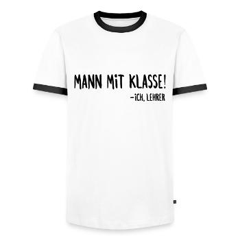 Mann mit Klasse Lehrer Spruch Klassenlehrer - Männer Kontrast-T-Shirt - Weiß/Schwarz - Vorne - AI Model Female 172 light (172cm) & AI Model Male 178 dark (178cm)
