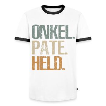 Onkel Pate Held Geschenk für Patenonkel - Männer Kontrast-T-Shirt - Weiß/Schwarz - Vorne - AI Model Female 172 light (172cm) & AI Model Male 178 dark (178cm)