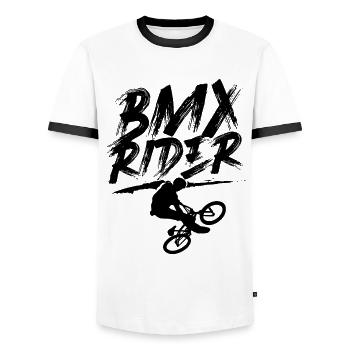 Bmx pilote tricks cyclistes vélo hobby - T-shirt contrasté Homme - blanc/noir - Devant - AI Model Female 172 light (172cm) & AI Model Male 178 dark (178cm)