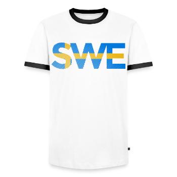 Drapeau de la Suède SWE football footballeur - T-shirt contrasté Homme - blanc/noir - Devant - AI Model Female 172 light (172cm) & AI Model Male 178 dark (178cm)
