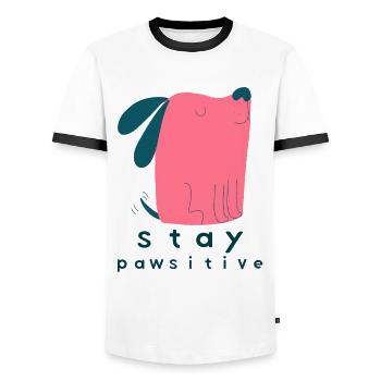 stay pawsitive bleibe postiv hund hunde hündchen - Männer Kontrast-T-Shirt - Weiß/Schwarz - Vorne - AI Model Female 172 light (172cm) & AI Model Male 178 dark (178cm)