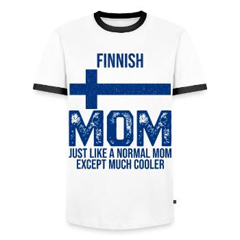 Finnish Mom Finnland-Flagge zum Muttertag - Männer Kontrast-T-Shirt - Weiß/Schwarz - Vorne - AI Model Female 172 light (172cm) & AI Model Male 178 dark (178cm)