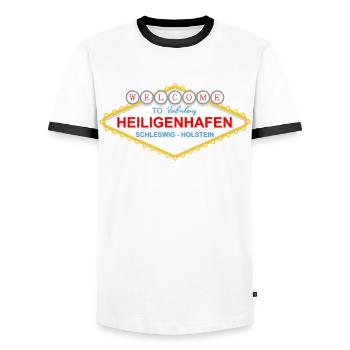 Heiligenhafen Schild Souvenir - Männer Kontrast-T-Shirt - Weiß/Schwarz - Vorne - AI Model Female 172 light (172cm) & AI Model Male 178 dark (178cm)