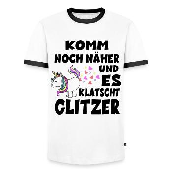 Komm Noch Näher Und Es Klatscht Glitzer - Einhorn - Männer Kontrast-T-Shirt - Weiß/Schwarz - Vorne - AI Model Female 172 light (172cm) & AI Model Male 178 dark (178cm)