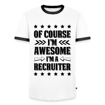 awesome recruiter - Men's Ringer Shirt - white/black - Front - AI Model Female 172 light (172cm) & AI Model Male 178 dark (178cm)