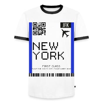 Boarding Pass New York NYC Flugticket - Männer Kontrast-T-Shirt - Weiß/Schwarz - Vorne - AI Model Female 172 light (172cm) & AI Model Male 178 dark (178cm)