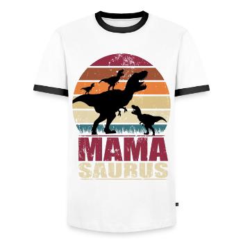 Mamasaurus Rex Dinosaur Nut Dino Triplets - Men's Ringer Shirt - white/black - Front - AI Model Female 172 light (172cm) & AI Model Male 178 dark (178cm)
