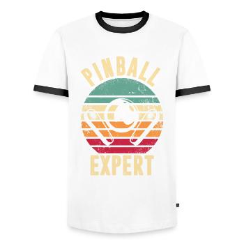 Pinball Expert Vintage Pinball Machine Arcade Game - Men's Ringer Shirt - white/black - Front - AI Model Female 172 light (172cm) & AI Model Male 178 dark (178cm)