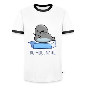 You Phoque My Ice cadeau humour - T-shirt contrasté Homme - blanc/noir - Devant - AI Model Female 172 light (172cm) & AI Model Male 178 dark (178cm)