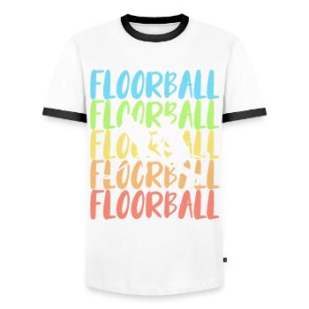 Floorball - Männer Kontrast-T-Shirt - Weiß/Schwarz - Vorne - AI Model Female 172 light (172cm) & AI Model Male 178 dark (178cm)