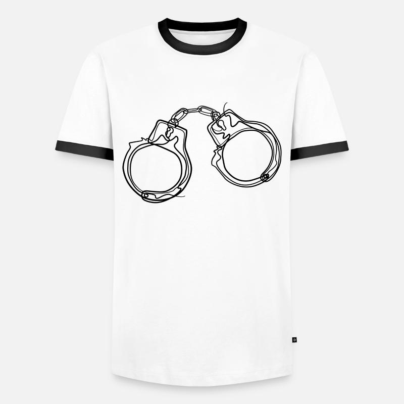 Handschellen - one line drawing - Männer Kontrast-T-Shirt - Weiß/Schwarz