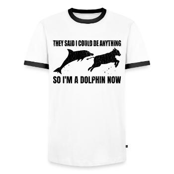 dolphin dolphin cow cow calf i can be anything - Men's Ringer Shirt - white/black - Front - AI Model Female 172 light (172cm) & AI Model Male 178 dark (178cm)