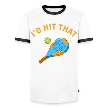 I'd Hit That Paddleball Player Padel product - Men's Ringer Shirt - white/black - Front - AI Model Female 172 light (172cm) & AI Model Male 178 dark (178cm)