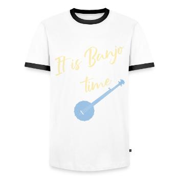 Banjo Vintage Bluegrass joueur de musique cadeau - T-shirt contrasté Homme - blanc/noir - Devant - AI Model Female 172 light (172cm) & AI Model Male 178 dark (178cm)