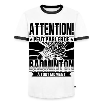 Badminton Humour Joueur Badminton - T-shirt contrasté Homme - blanc/noir - Devant - AI Model Female 172 light (172cm) & AI Model Male 178 dark (178cm)