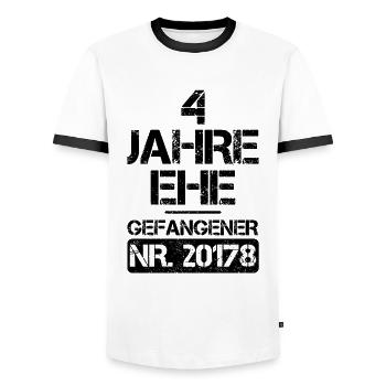 4 Jahre Ehe verheiratet Gefangener 4. Hochzeitstag - Männer Kontrast-T-Shirt - Weiß/Schwarz - Vorne - AI Model Female 172 light (172cm) & AI Model Male 178 dark (178cm)