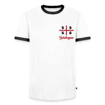 Sardinien Flagge Sardegna Sardinia - Männer Kontrast-T-Shirt - Weiß/Schwarz - Vorne - AI Model Female 172 light (172cm) & AI Model Male 178 dark (178cm)