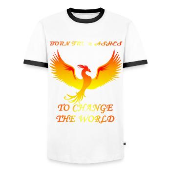Phoenix born from ashes to change the world - Men's Ringer Shirt - white/black - Front - AI Model Female 172 light (172cm) & AI Model Male 178 dark (178cm)