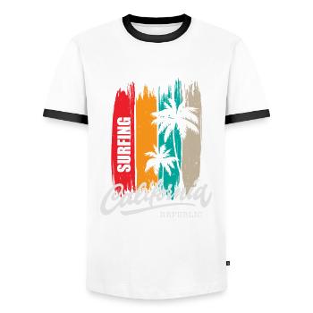 California Republic Surfing Vintage Palms - T-shirt contrasté Homme - blanc/noir - Devant - AI Model Female 172 light (172cm) & AI Model Male 178 dark (178cm)