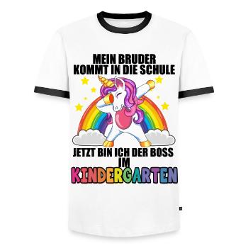 Mein Bruder Kommt In Die Schule Kindergarten Boss - Männer Kontrast-T-Shirt - Weiß/Schwarz - Vorne - AI Model Female 172 light (172cm) & AI Model Male 178 dark (178cm)