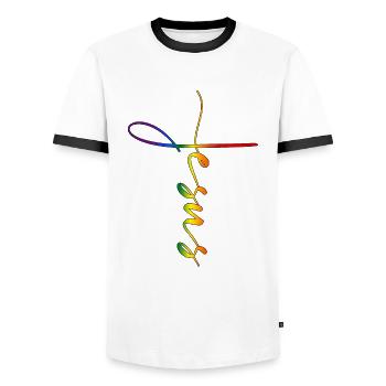 Jesus Kreuz - Männer Kontrast-T-Shirt - Weiß/Schwarz - Vorne - AI Model Female 172 light (172cm) & AI Model Male 178 dark (178cm)