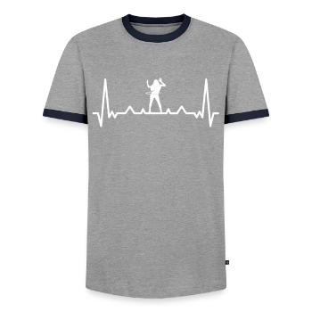 Heartbeat Hoop Hooping Ring Hooper - Men's Ringer Shirt - grey/navy  - Front - AI Model Female 172 light (172cm) & AI Model Male 178 light (178cm)