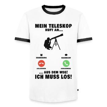 Mein Teleskop ruft an Astronomie Astrophysik - Männer Kontrast-T-Shirt - Weiß/Schwarz - Vorne - AI Model Female 172 light (172cm) & AI Model Male 178 dark (178cm)