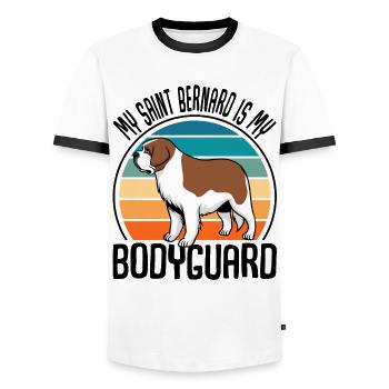 My Saint Bernard Is My Bodyguard St. Bernard Dog - Men's Ringer Shirt - white/black - Front - AI Model Female 172 light (172cm) & AI Model Male 178 dark (178cm)