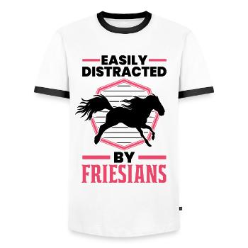Easily distracted by Friesians Friesenpferd - Männer Kontrast-T-Shirt - Weiß/Schwarz - Vorne - AI Model Female 172 light (172cm) & AI Model Male 178 dark (178cm)