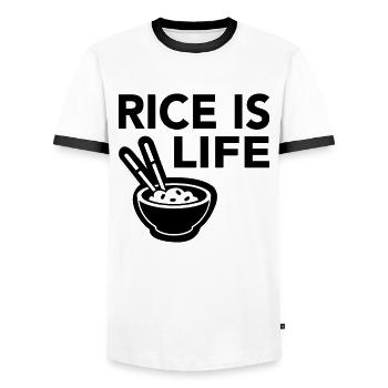 Rice Is Life - Men's Ringer Shirt - white/black - Front - AI Model Female 172 light (172cm) & AI Model Male 178 dark (178cm)