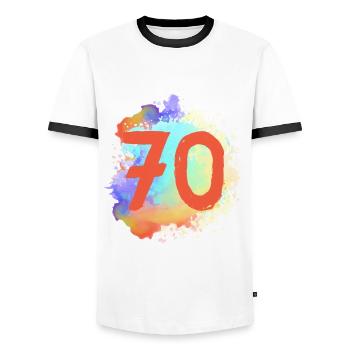 70 Number of blobs - Men's Ringer Shirt - white/black - Front - AI Model Female 172 light (172cm) & AI Model Male 178 dark (178cm)
