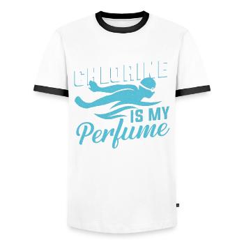 Swimmer Swim Coach Chlorine Is My Perfume - Men's Ringer Shirt - white/black - Front - AI Model Female 172 light (172cm) & AI Model Male 178 dark (178cm)
