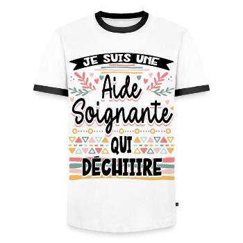 Aide Soignante Humour Aides Soignants - T-shirt contrasté Homme - blanc/noir - Devant - AI Model Female 172 light (172cm) & AI Model Male 178 dark (178cm)