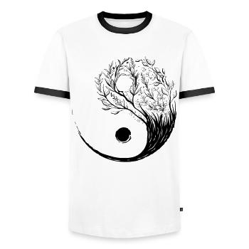 Cottagecore Aesthetic Ying Yang Tai Chi Goblincore - Men's Ringer Shirt - white/black - Front - AI Model Female 172 light (172cm) & AI Model Male 178 dark (178cm)