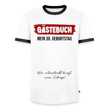 Gästebuch 30. geburtstag - Männer Kontrast-T-Shirt - Weiß/Schwarz - Vorne - AI Model Female 172 light (172cm) & AI Model Male 178 dark (178cm)