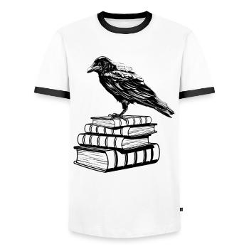 Dark Academia Aesthetic Rabe Krähe On Old Bücher - Männer Kontrast-T-Shirt - Weiß/Schwarz - Vorne - AI Model Female 172 light (172cm) & AI Model Male 178 dark (178cm)