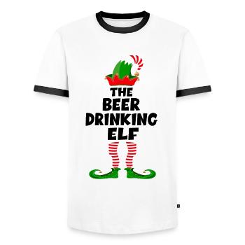 The Beer drinking Elf Bier Elf - Weihnachtself - Männer Kontrast-T-Shirt - Weiß/Schwarz - Vorne - AI Model Female 172 light (172cm) & AI Model Male 178 dark (178cm)