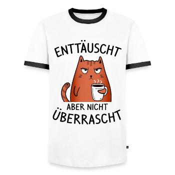 Enttäuscht aber nicht überrascht - Mürrische Katze - Männer Kontrast-T-Shirt - Weiß/Schwarz - Vorne - AI Model Female 172 light (172cm) & AI Model Male 178 dark (178cm)