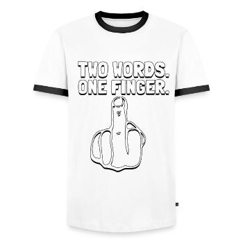 finger two words one Middle finger humor fuck you - Men's Ringer Shirt - white/black - Front - AI Model Female 172 light (172cm) & AI Model Male 178 dark (178cm)