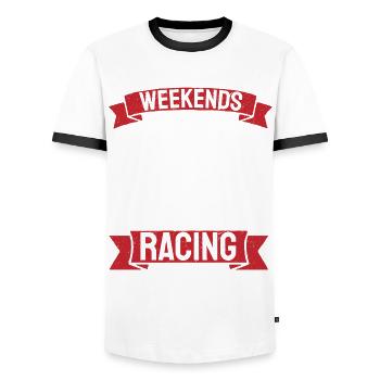 Auto-Rennen Fahrrad-Rennen Racer Geschenk - Männer Kontrast-T-Shirt - Weiß/Schwarz - Vorne - AI Model Female 172 light (172cm) & AI Model Male 178 dark (178cm)