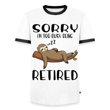 Sloth Pension Retirement Pensioner Pensioner - Men's Ringer Shirt - white/black - Front - AI Model Female 172 light (172cm) & AI Model Male 178 dark (178cm)