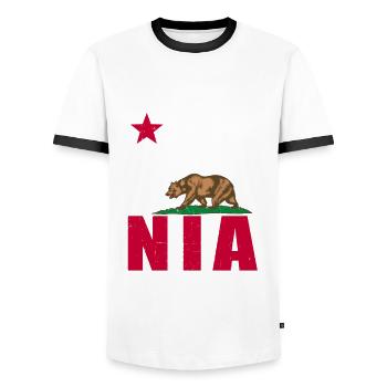 California State Flag Bear - T-shirt contrasté Homme - blanc/noir - Devant - AI Model Female 172 light (172cm) & AI Model Male 178 dark (178cm)