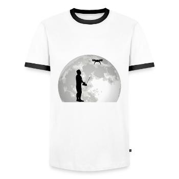Drone Lune Pilote de drones Quadrocopter - T-shirt contrasté Homme - blanc/noir - Devant - AI Model Female 172 light (172cm) & AI Model Male 178 dark (178cm)
