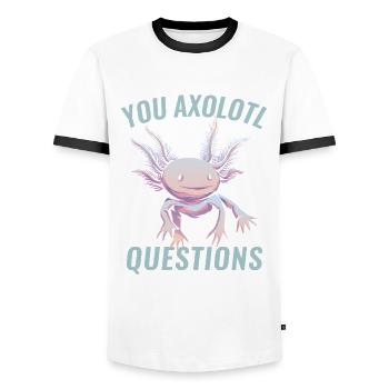 You Axolotl Questions Axolotl Lovers - Men's Ringer Shirt - white/black - Front - AI Model Female 172 light (172cm) & AI Model Male 178 dark (178cm)