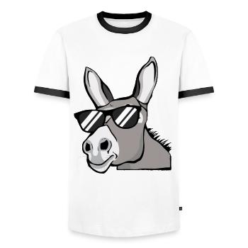 Donkey with Sunglasses Hausel Farm Animals Gift - Men's Ringer Shirt - white/black - Front - AI Model Female 172 light (172cm) & AI Model Male 178 dark (178cm)