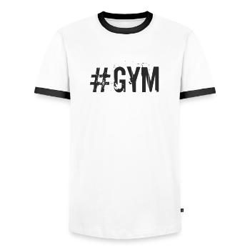 Fitness - #Gym - Männer Kontrast-T-Shirt - Weiß/Schwarz - Vorne - AI Model Female 172 light (172cm) & AI Model Male 178 dark (178cm)